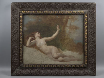 [Коллекция худ. К. Иванова] Липгарт Э. Ню.Отдых. Конец XIX в. Доска, масло. Размер доски 32х41 см. 