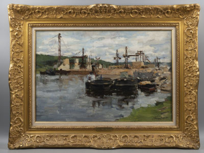 Костенко Е. Свирьстрой. 1951. Холст, масло. Размер холста 35х57 см. Размер по раме 52х69 см. 