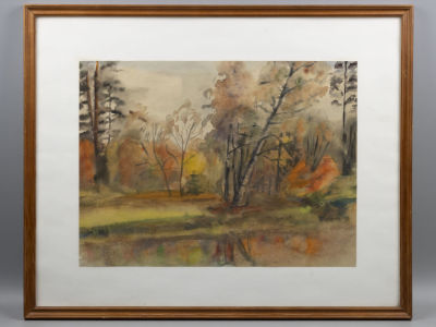 Н\х. Осенний этюд. 1950-е гг. Бумага, акварель. Размер изображения 27х37 см. Размер по раме 