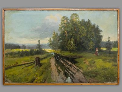 Н\х. После грозы. XХ век. Холст, масло. Размер холста 27х88,5 см. Размер по раме 60х91,5 см. 