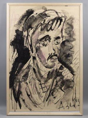 Н\х. Автопортрет. 1981. Бумага, смешанная техника. Размер по раме 63х43 см. Внизу подпись и год.