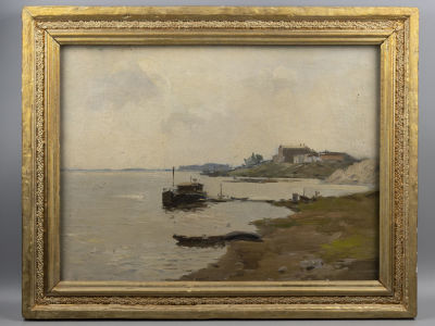 Шындыков А. Утро на Волге. 1954. Холст, масло. Размер холста 39,5х54,5 см. Размер по размер 