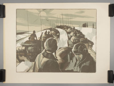 Антонов А. На учении. 1987. Цветная линогравюра. Размер изображения 42х53 см. Размер листа 53х71 