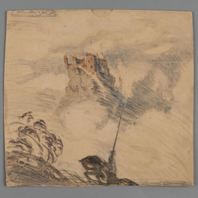 Киверов Г. Сказка. 1913. Бумага, карандаш, акварель. Размер 13х14 см. Есть заломы. Георгий 