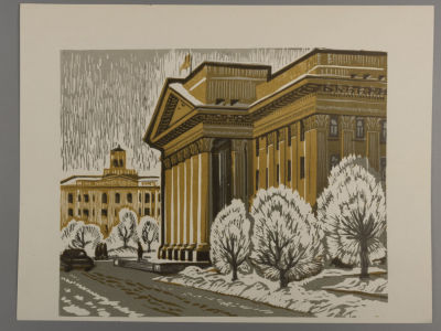 Мурычев А. Зима. Цветная линогравюра. Размер листа 24х32 см. Хорошее состояние. 
Мурычев 