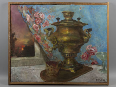 Обозненко Д. Вечерний чай. 2000. Холст, масло. Размер холста 40х50 см. Размер по раме 43х52 см. 