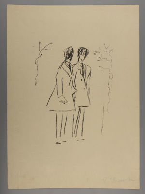 Неменова Г. Двое. Литография. Размер листа 43х31 см. Края потрёпаны, заломы, надрывы 
