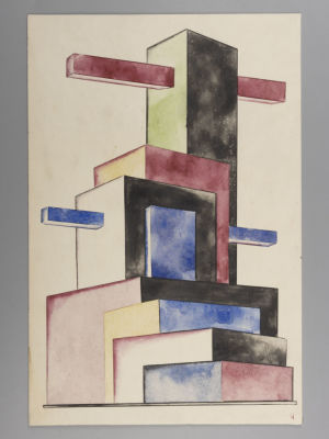 Н\х. Геометрическое построение. Картон, смешанная техника. Размер 29х20 см. Незначительные 