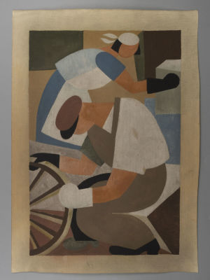 Лебедев В. (?) Рабочий и работница на субботнике. Бумага, масло. 1920-1930-е гг. Размер 41х29 см. 