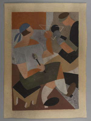 Лебедев В. (?) Рабочий и работница на отдыхе. Бумага, масло. 1920-1930-е гг. Размер 40,5х29 см. З 