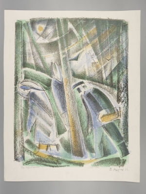 Матюх В. За грибами. 1972. Литография. Размер 62,5х51,7 см. Размер 64х51,5 см. Подписана в 