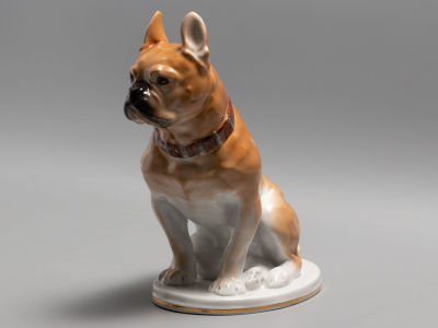 [Ранний] Бульдог. Статуэтка. Фарфор ЛФЗ. Первая пол. 1050х гг. Высота 22 см. Ранняя ручная 