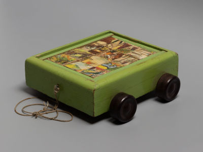 [Советский Пазл] Тележка с кубиками. Детская игрушка. Дерево. Середина ХХ в. Редкость!. Размер 