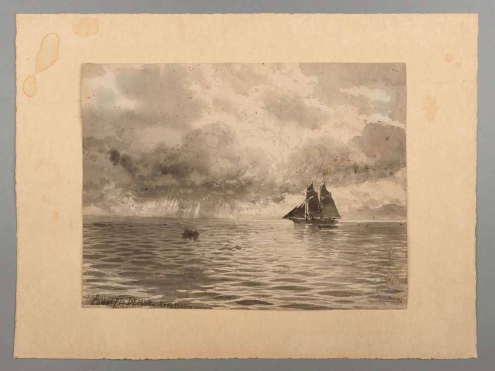 Бенуа А. Н. Дождь на море. 1920. Акварель, бумага. Размер 21х27,5 см. Подпись в левом нижнем 