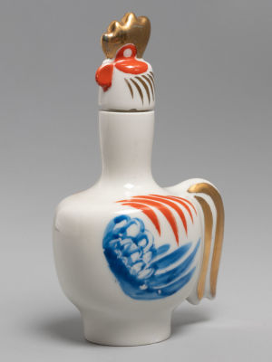 Авт. Э.М.Криммер. Графин &laquo;Петушок -золотой гребешок&raquo; Авторская роспись. Фарфор. ЛФЗ. 1965 г. Раз 