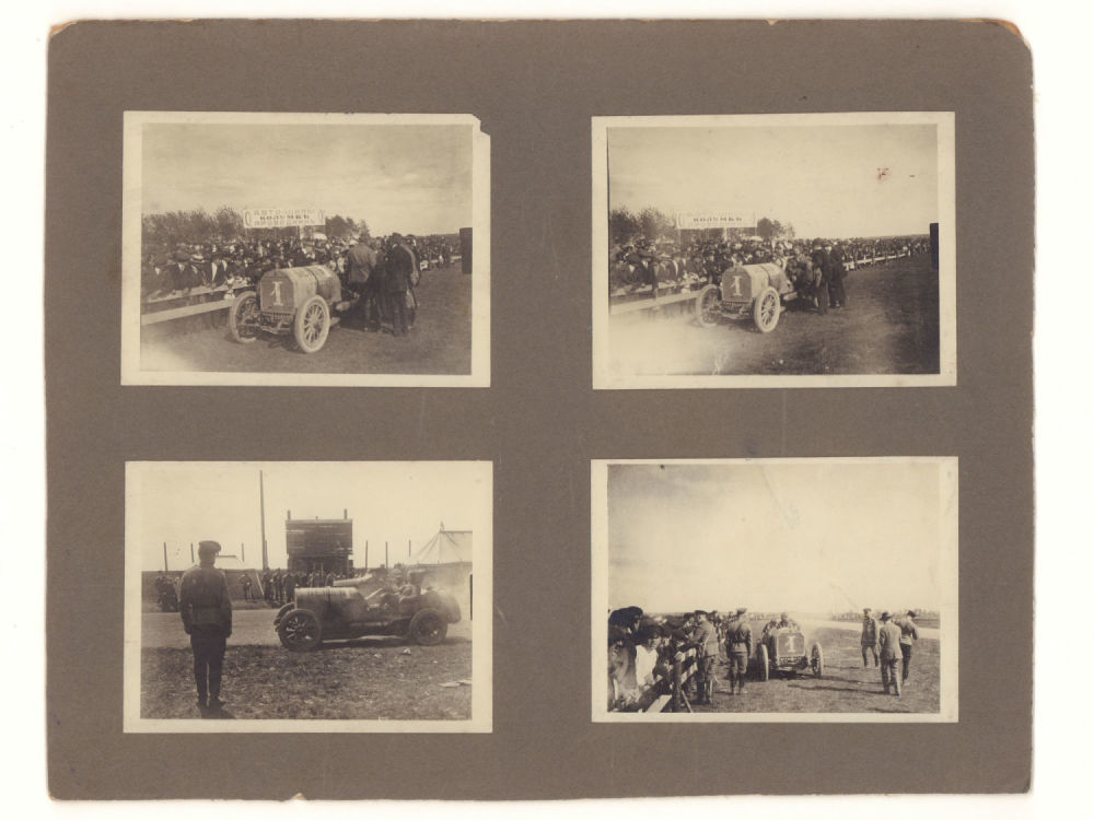 Автомобиль Бенц на автогонках. 4 фотографии наклееные на картон 1910-е гг. Размер снимков 8.5х11 