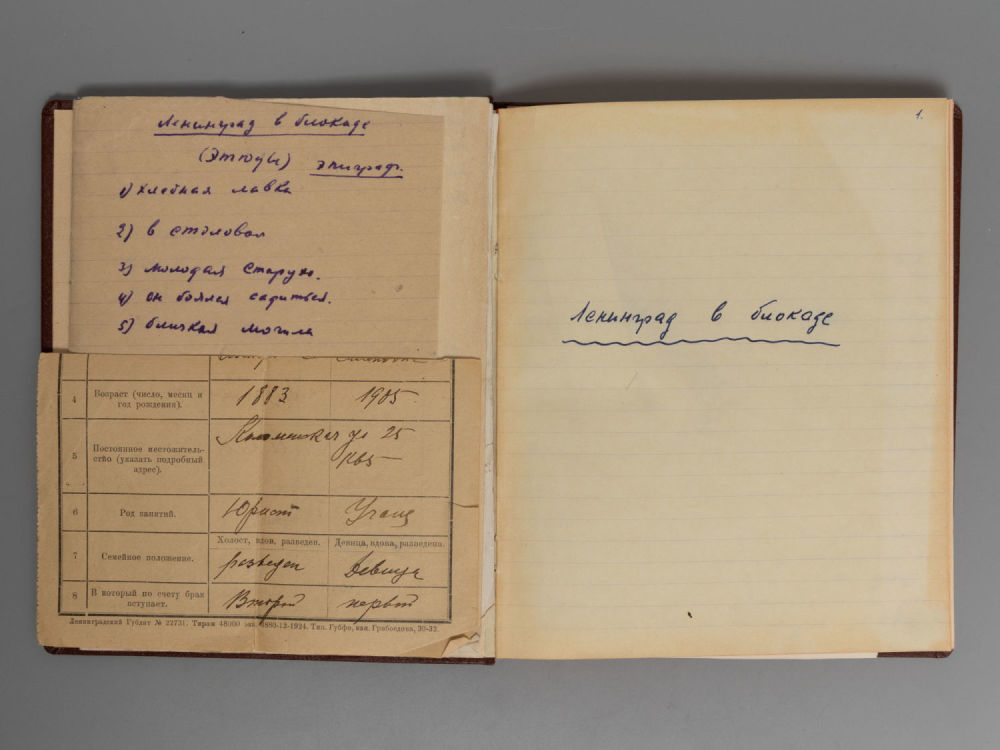 Ленинград в блокаде. Этюды 1940-1944. Размер общей тетради 21х17.5 см. Скоропись. 
Тетрадь с 