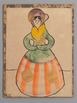 А. Деньшин Вятская глиняная игрушка. Рисунок №31. Начало ХХ в. Размер 11.5х8.5 см. Наклеена на 