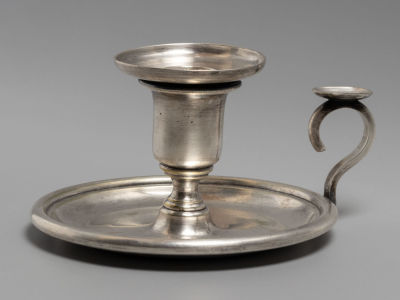 Александр Кач. Подсвечник ночной. Латунь, серебрение. XIX в. Размер 7х12.5 см. Клейма на 