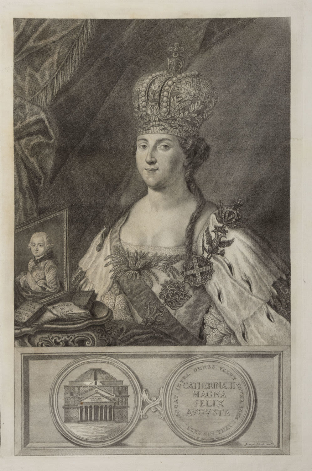 Ланте Ж. (Lante Joseph). Императрица Екатерина II в коронационном одеянии с портретом великого 