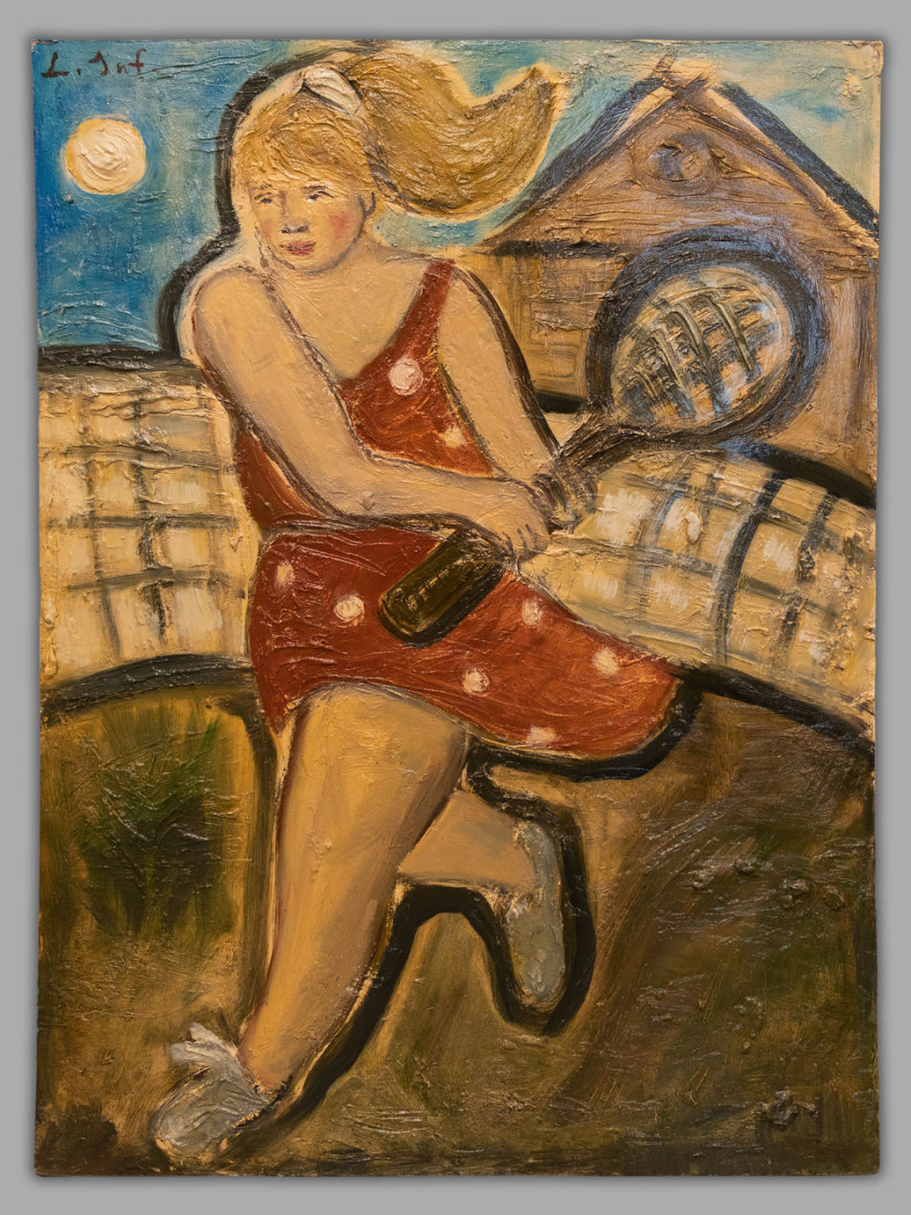 Эль-Сафади Л. Большой деревенский теннис. Оргалит, авторская техника. Размер 125х90 см.