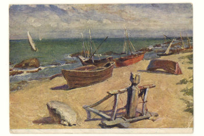 У Каспийского моря. Худ Н. П. Христенко. Живопись. Цветная довоенная открытка. 3454 