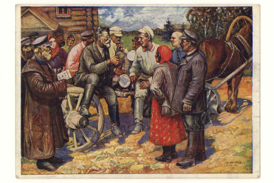 Калинин в деревне. Худ Ф. А. Модоров. Живопись. Цветная довоенная открытка. 3456 Издательство 