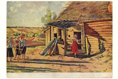 На сенокос. Худ К. Ф. Юон. Живопись. Цветная довоенная открытка. 3457 Издательство АХР №97. 