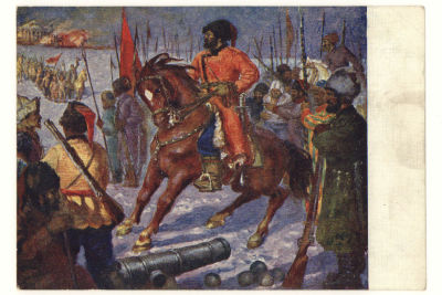 Пугачевщина. Худ П. П. Соколов-Скаля. Живопись. Цветная довоенная открытка. 3458 Издательство 