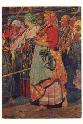 С работы. Худ В. А. Кузнецов. Живопись. Цветная довоенная открытка. 3470 Издательство АХР №131. 