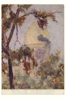 Самарканд. Мавзолей Шах-Зинде. Худ В.С.Пшеничников. Живопись. Цветная довоенная открытка. 3501 