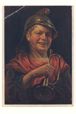 Мальчик в каске. Худ. Н.И.Струнников. Живопись. Цветная довоенная открытка. 3514 Издательство 