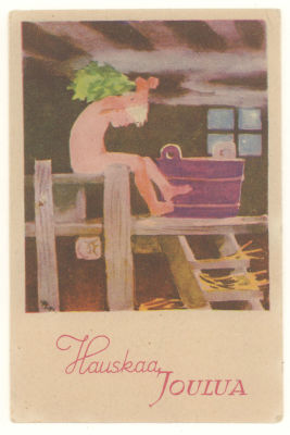 В бане. Живопись. Цветная финская довоенная открытка. 3627 Размеры 9,0х13,7 см. Уголки побиты. 