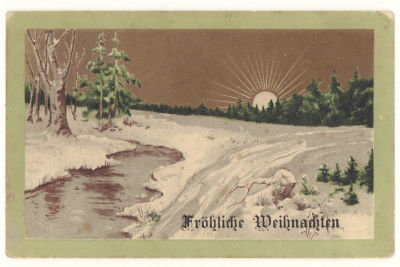 Зимний пейзаж. Цветная тисненая поздравительная открытка. Германия. Начало ХХв. 3634 6039. 