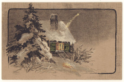 Зимний пейзаж. Цветная поздравительная открытка. Начало ХХв. 3635 M.B.N. Размеры 13,7х8,9 см. 