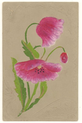 Красные маки. Цветная тисненая инкрустированная открытка. Начало ХХв. 3641 Размеры 8,8х13,9 см. 