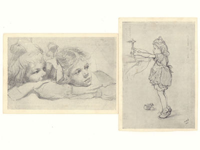 Худ. Н.Жуков. Набор из 2-х послевоенных открыток "Сказки Пушкина" и "Туалет". 3647 Гос. изд. 