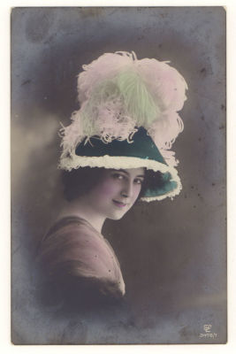 Женская головка. Мода. Шляпка. Цветная фотооткрытка. Начало ХХв. 3649 G.L.&amp;Co. 3476/1. 