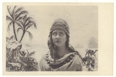 Девушка на фоне египетских пирамид и верблюдов. Комбинированная фотооткрытка. Начало ХХв. 3733 