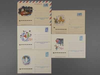 С Новым годом! Набор из 5-и художественных маркированных почтовых конвертов СССР. 1970-е гг. П73 