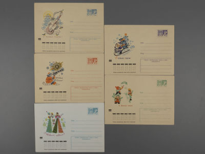 С Новым годом! Набор из 5-и художественных маркированных почтовых конвертов СССР. 1970-е гг. П74 