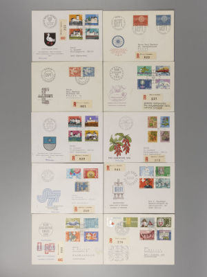 Набор из 10 конвертов Первого дня, КПД, FDC, прошедших почту. Швейцария. 1960-е-1980-е гг. П-51 