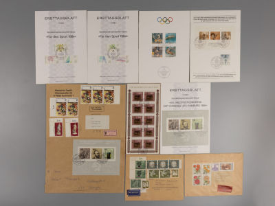 Набор из 10-и листов Первого дня и конвертов, прошедших почту, в т. ч. со спецгашениями. ФРГ. 