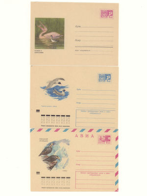 Набор из 3-х художественных маркированных конвертов СССР. Пеликан и шилоклювка, черноголовая 
