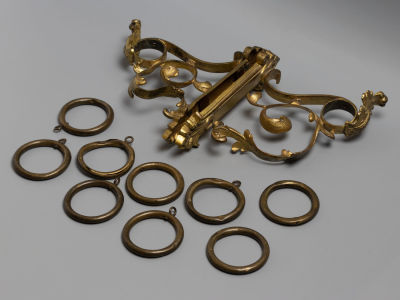 Парные держатели для карниза + 9 колец. Растительные орнаменты. Бронза, золочение. Кон. XIX – 