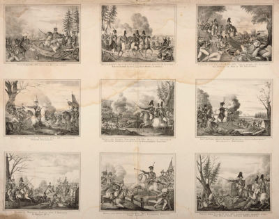 [Лубок] Миниатюры сражений. 1866. Бумага, литография. Размер 44х57,5 см. Удовлетворительное 