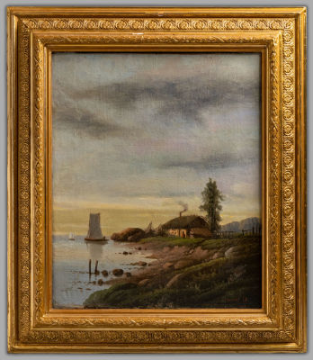 [А]хилес. Морской пейзаж с лодкой. 1893. Холст, масло. Размер холста 47,5 х 38,5 см. Размер по 