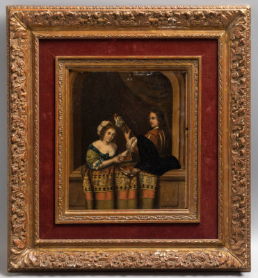 Н/х. Копия картины &laquo;Певица&raquo; Каспара Нетшера. Первая половина XIX века. Металл, масло. Размер 20 