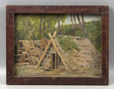 Васнецов А. М. Шалаши. Этюд. Конец XIX в. Холст на картоне, масло. Размер по раме 21х27 см. Хоро 