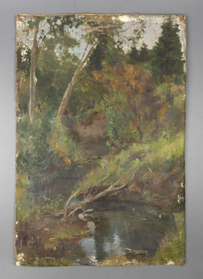 Васнецов А. М.(?). Лесная речка. Этюд. Конец XIX в. Холст, масло. Размер 36х53 см. Хорошее 